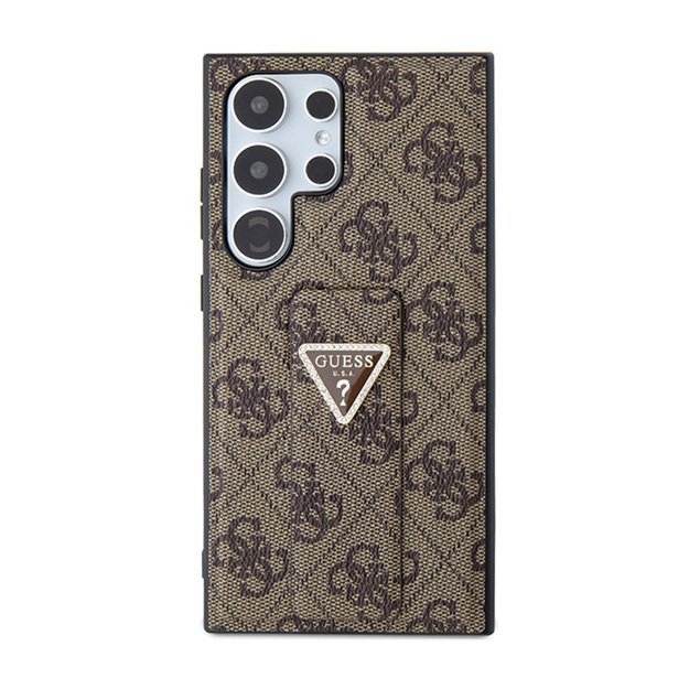 „Guess Grip Stand 4G“ trikampio formos Strass logotipo dėklas – Samsung Galaxy S24 Ultra (rudas)