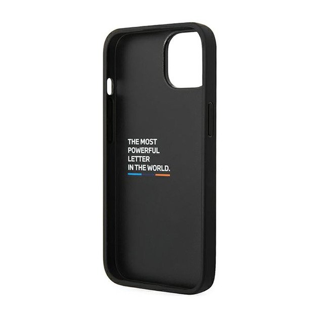 BMW odinis anglies pluošto mėlynos linijos dėklas, skirtas iPhone 14 (juodas)