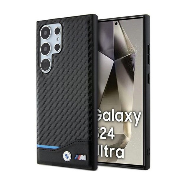 BMW odinis anglies pluošto mėlynos linijos dėklas „Samsung Galaxy S24 Ultra“ (juodas)