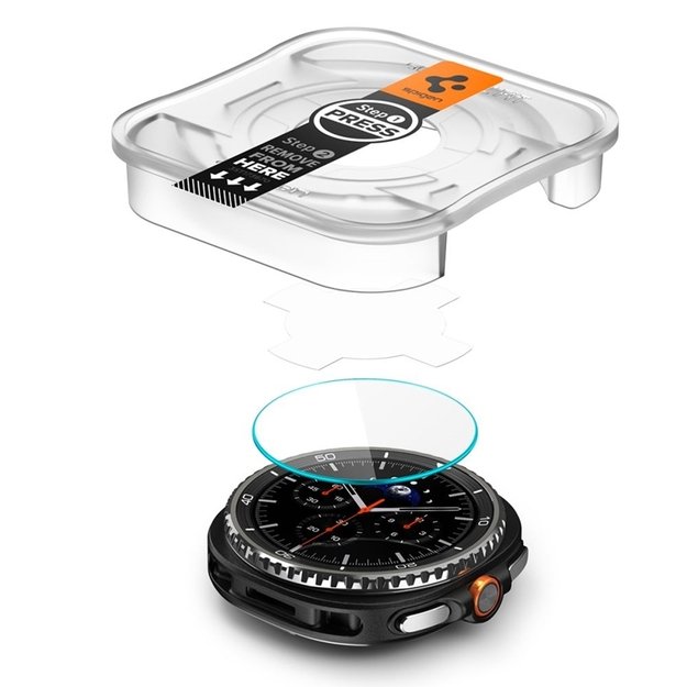 „Spigen GLAS.TR EZ FIT“ 2 grūdinto stiklo dėklas, skirtas „Samsung Galaxy Watch 8 Classic“ (46 mm) (2 vnt.) 3