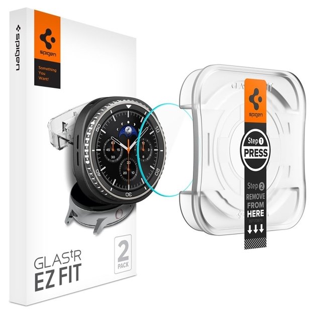 „Spigen GLAS.TR EZ FIT“ 2 grūdinto stiklo dėklas, skirtas „Samsung Galaxy Watch 8 Classic“ (46 mm) (2 vnt.) 1