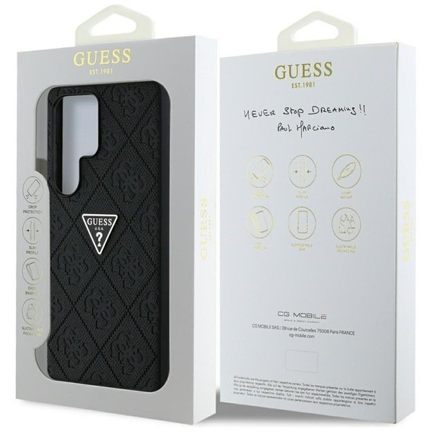 „Guess Hot Stamp 4G“ metalinis trikampio formos logotipo dėklas, skirtas „Samsung Galaxy S25 Ultra“ (juodas) 8