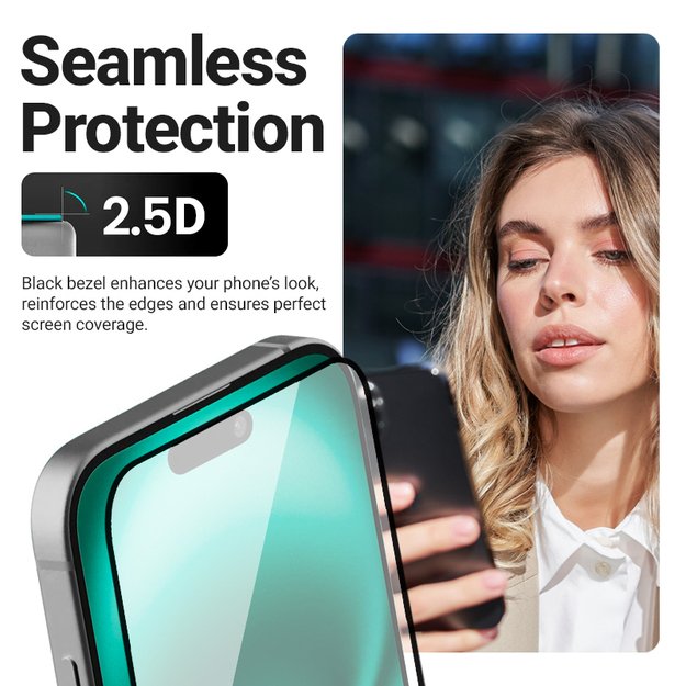 „Crong 3D Armour Glass“ – grūdintas stiklas iPhone 17 + montavimo rėmeliui 3