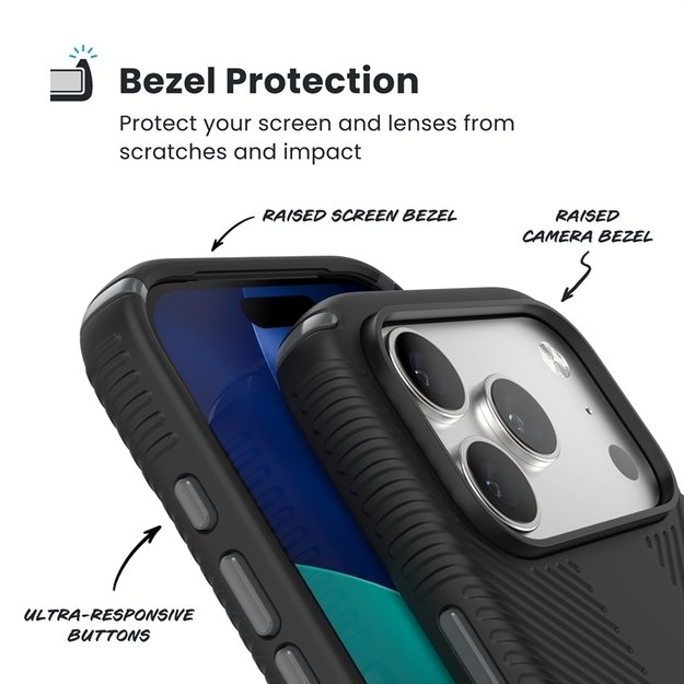 „Speck Presidio2 Grip ClickLock & MagSafe“ dėklas, skirtas „iPhone 17 Pro“ (juodas / pilkas / baltas) 12