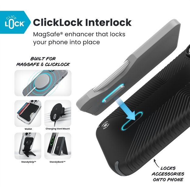 „Speck Presidio2 Grip ClickLock & MagSafe“ dėklas, skirtas „iPhone 17 Pro“ (juodas / pilkas / baltas) 13