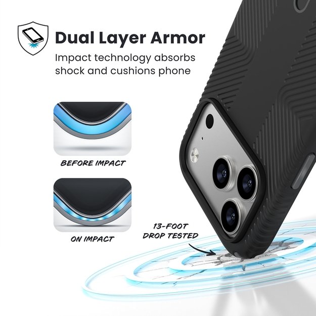 „Speck Presidio2 Grip ClickLock & MagSafe“ dėklas, skirtas „iPhone 17 Pro“ (juodas / pilkas / baltas) 1