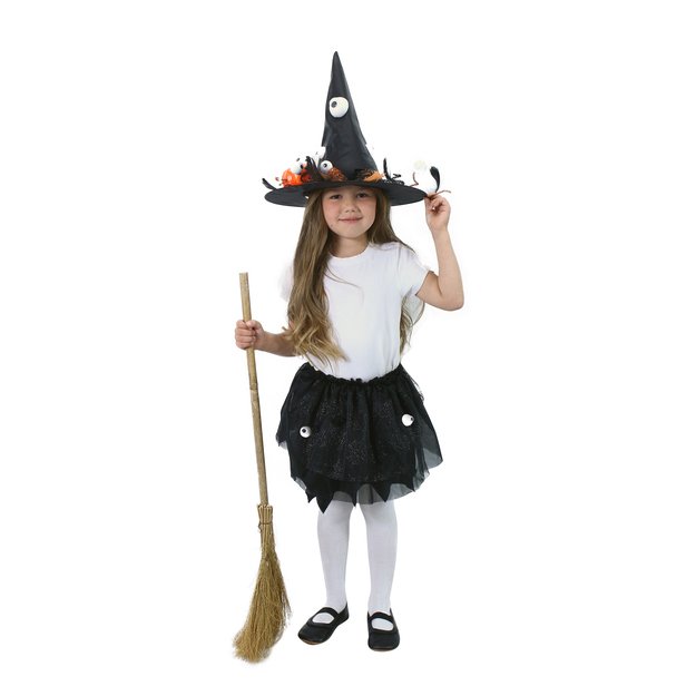 Children costume black witch tutu skirt with hat 5