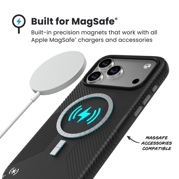 „Speck Presidio2 Grip MagSafe“ dėklas, skirtas „iPhone 17 Pro Max“ (juodas / pilkas / baltas) 1
