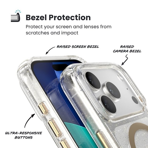 „Speck Presidio Lux MagSafe“ dėklas, skirtas „iPhone 17 Pro“ (blizgučiai / metalinis aukso spalvos) 2