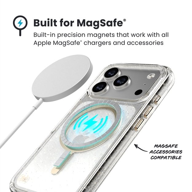 „Speck Presidio Lux MagSafe“ dėklas, skirtas „iPhone 17 Pro“ (blizgučiai / metalinis aukso spalvos) 1