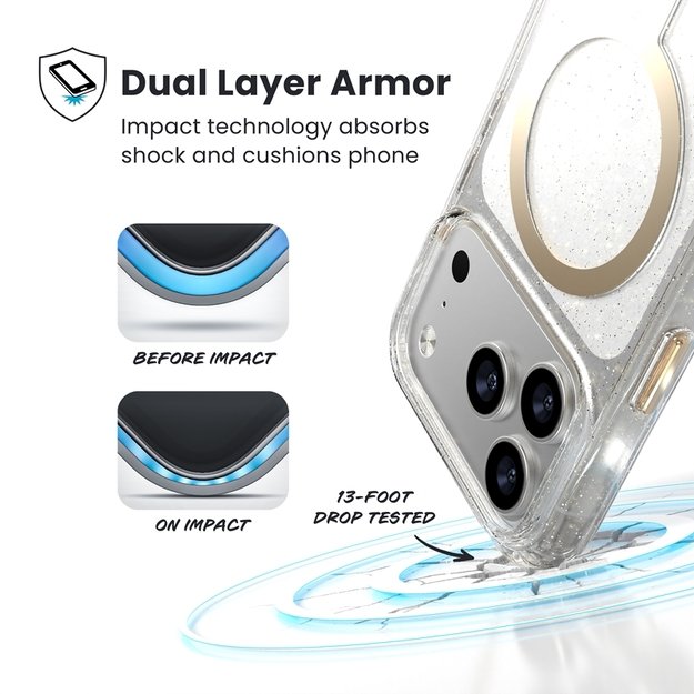 „Speck Presidio Lux MagSafe“ dėklas, skirtas „iPhone 17 Pro“ (blizgučiai / metalinis aukso spalvos) 11