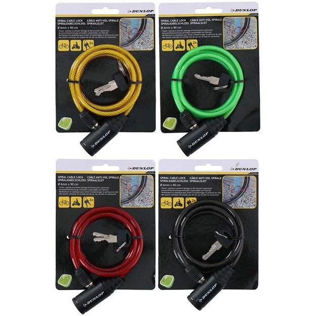 Dunlop – spiralinis dviračio užraktas su raktu (geltona) 9