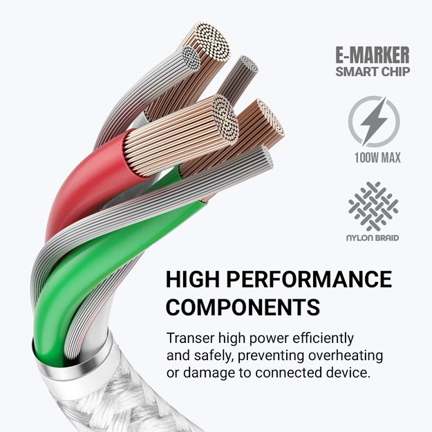 „Crong Armor Link“ – laidas 100 W PD 5A USB-C į USB-C, 200 cm (baltas) 3