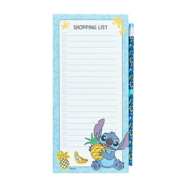 Disney Stitch Tropical – magnetinis bloknotas / pirkinių sąrašas šaldytuvui + pieštukas (10 x 21 cm)