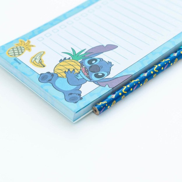 Disney Stitch Tropical – magnetinis bloknotas / pirkinių sąrašas šaldytuvui + pieštukas (10 x 21 cm)