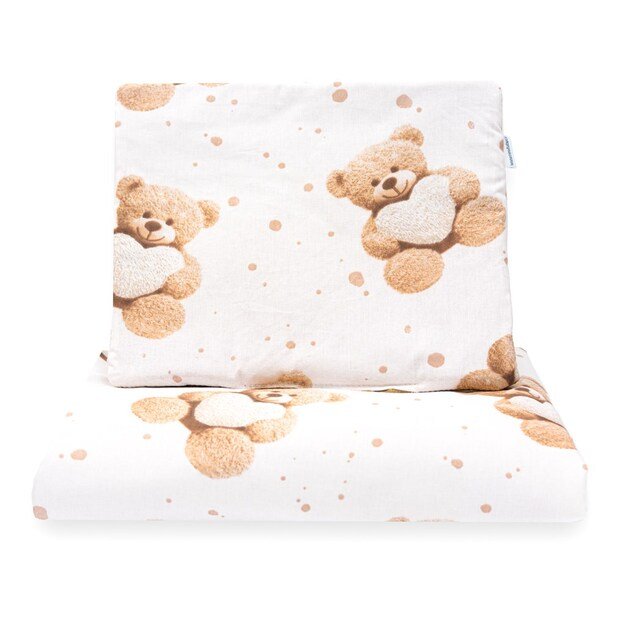 Dvipusis aksomo ir medvilnės komplektas vežimėliui „New Baby Love“ meškiukas, smėlio spalvos