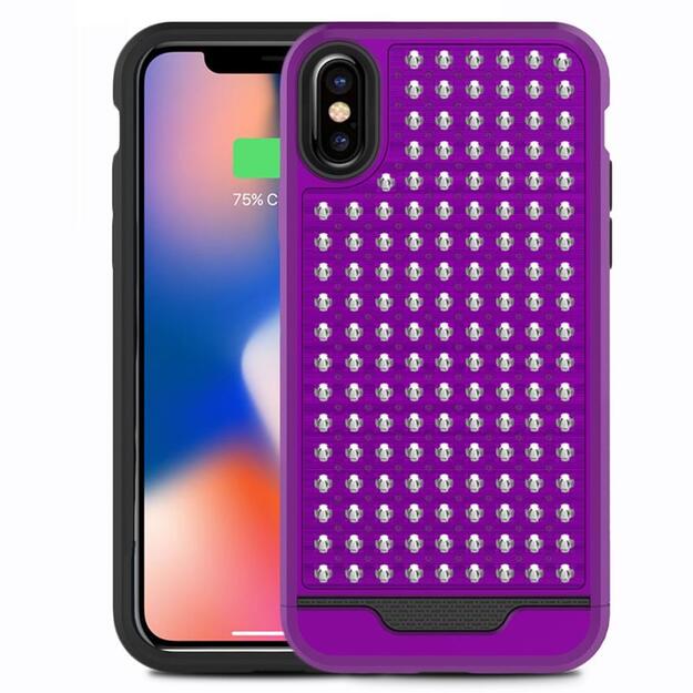 Zizo Star Diamond hibridinis dangtelis, skirtas iPhone X (violetinė / juoda)