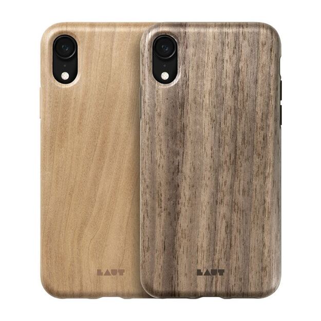 Laut PINNACLE – iPhone XR dėklas su natūralia mediena (Cherry Wood)