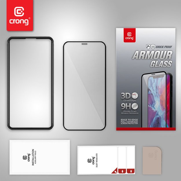 Crong Anti-Bacterial 3D Armor Glass – 9H grūdintas stiklas visam iPhone 12 Mini + montavimo rėmelio ekranui 4