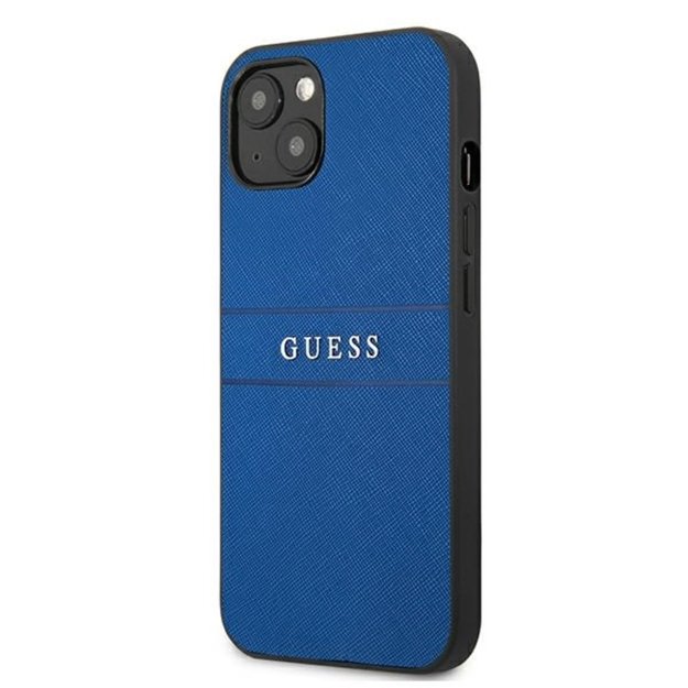 Guess Saffiano metalo logotipo juostelės – iPhone 13 mini dėklas (mėlynas)