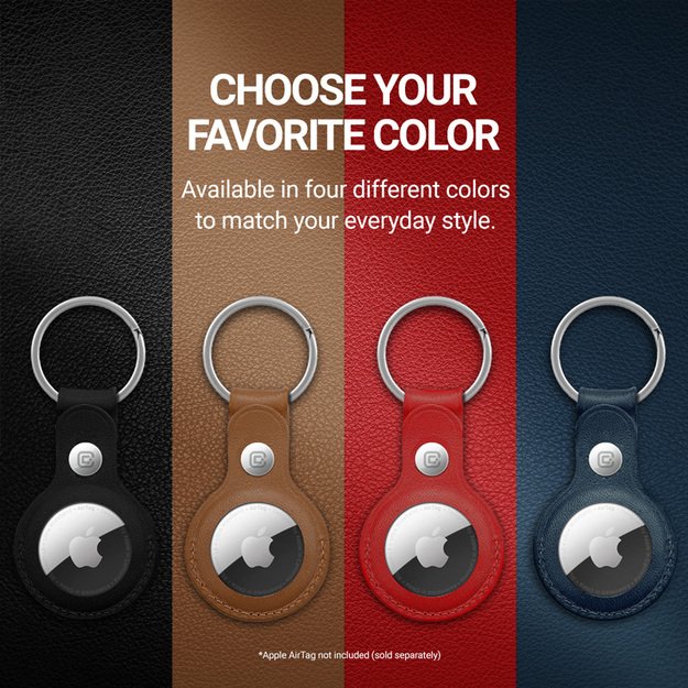 Crong odinis dėklas su raktų pakabu – odinis apsauginis dėklas, skirtas Apple AirTag (rudas) 17