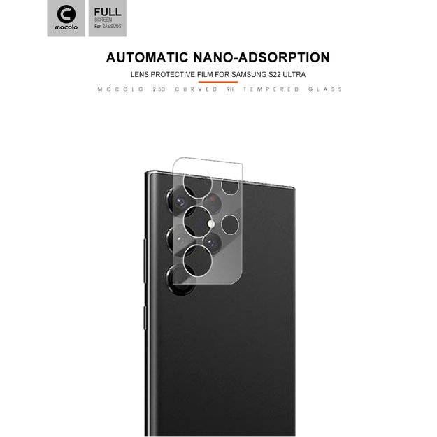 Mocolo Silk Camera Lens Glass – apsauginis stiklas, skirtas Samsung Galaxy S22 Ultra fotoaparato objektyvui 17