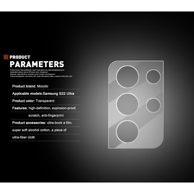 Mocolo Silk Camera Lens Glass – apsauginis stiklas, skirtas Samsung Galaxy S22 Ultra fotoaparato objektyvui 18