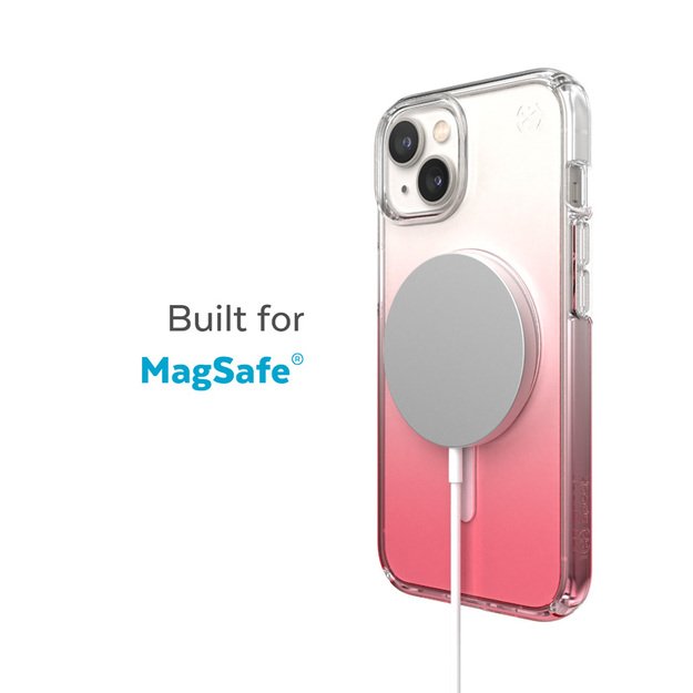 Speck Presidio Perfect-Clear + Ombre + MagSafe – iPhone 15 Plus / 14 Plus dėklas su MICROBAN danga (Clear / Vintage Rose Fade)