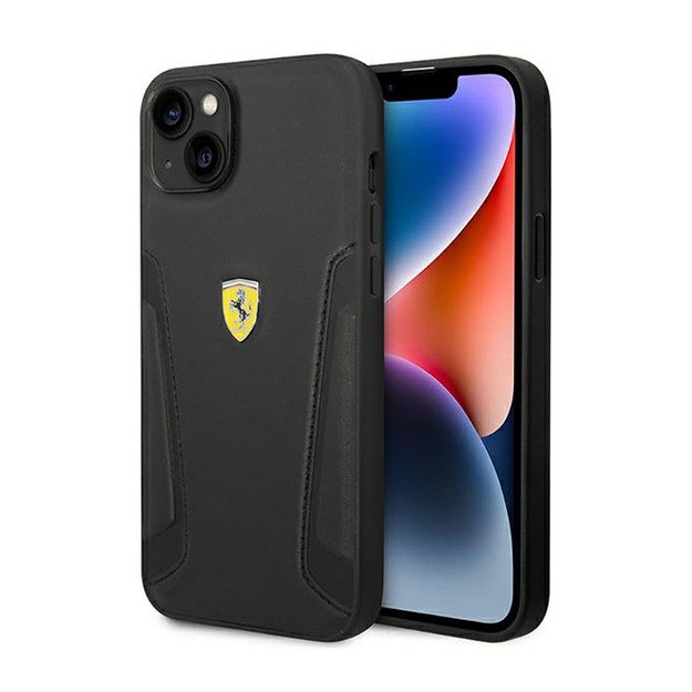 „Ferrari“ odiniai antspaudų šonai – „iPhone 14 Plus“ dėklas (juodas)