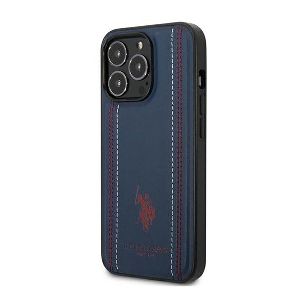 US Polo Assn Leather Stitch – dėklas, skirtas iPhone 14 Pro (tamsiai mėlynas) 10