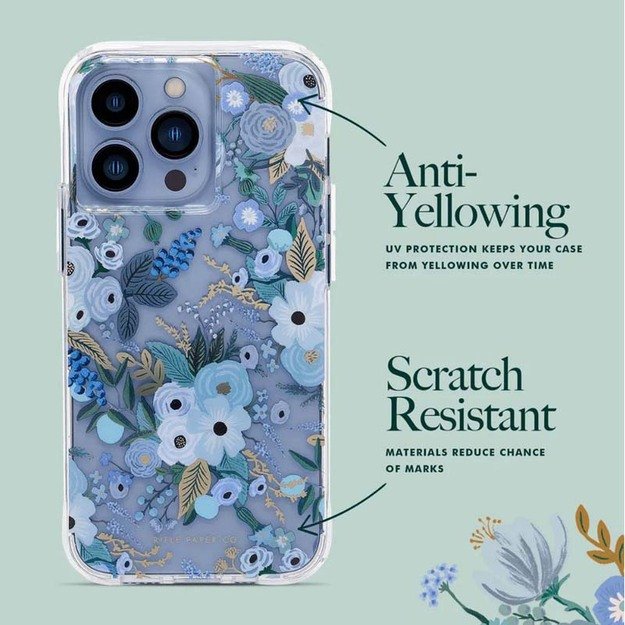 Skaidrus šautuvų popierius – dėklas, skirtas iPhone 14 Pro Max (Garden Party Blue)