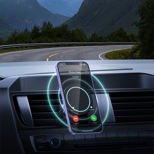 Crong Carclip Magnetic – MagSafe magnetinis laikiklis automobilyje (juodas) 6