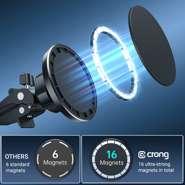 Crong Carclip Magnetic – MagSafe magnetinis laikiklis automobilyje (juodas) 3