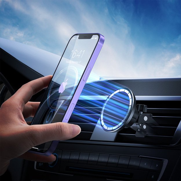 Crong Carclip Magnetic – MagSafe magnetinis laikiklis automobilyje (juodas) 5