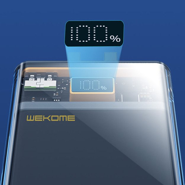 WEKOME WP-323 Vanguard serija – 10 000 mAh super įkrovimas su integruotu USB-C ir žaibo kabeliu PD 20W + QC 22.5W (juodas / skaidrus) 6