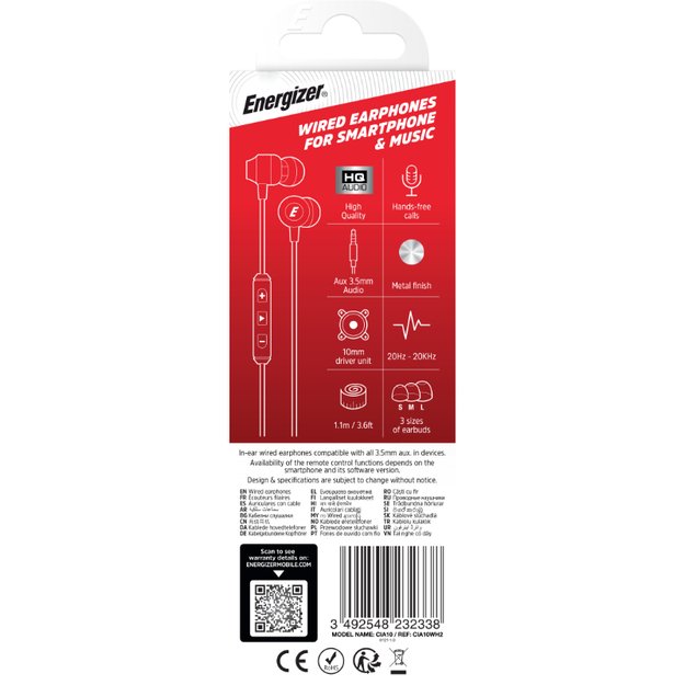 Energizer Classic CIA10 – 3,5 mm laidinės ausinės (baltos) 6