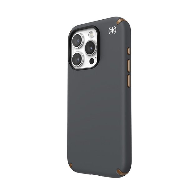 Speck Presidio2 Pro Magsafe – iPhone 15 Pro dėklas (anglies pilkas / šalta bronzinė / balta)