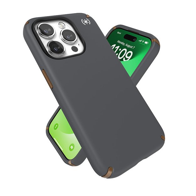 Speck Presidio2 Pro Magsafe – iPhone 15 Pro dėklas (anglies pilkas / šalta bronzinė / balta)