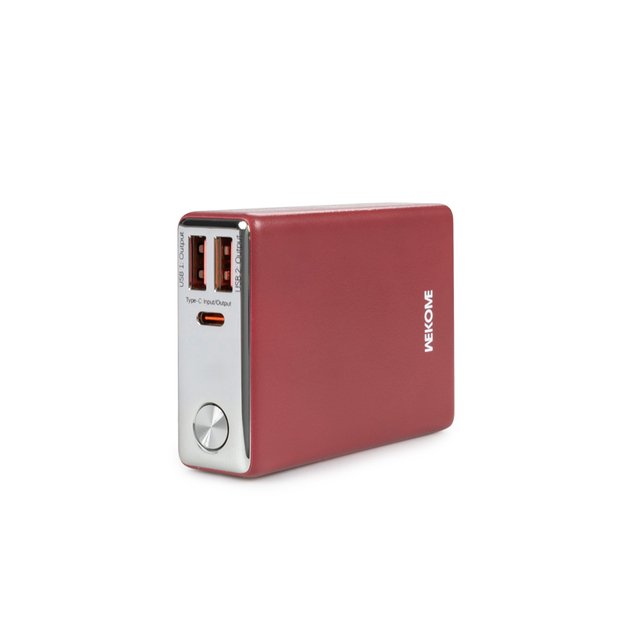 WEKOME WP-27 atspalvių serija – maitinimo blokas 10 000 mAh itin greitas įkrovimas USB-C PD 20W + 2x USB-A QC3.0 22.5W (raudona)