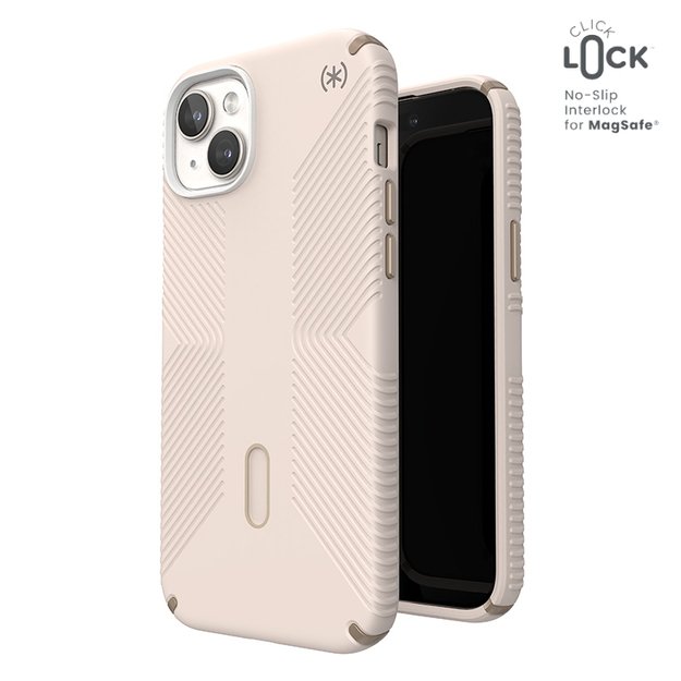 „Speck Presidio2 Grip ClickLock & Magsafe“ – dėklas, skirtas „iPhone 15 Plus“ / „iPhone 14 Plus“ (balintas kaulas / „Heirloom Gold“ / „Hazel Brown“)