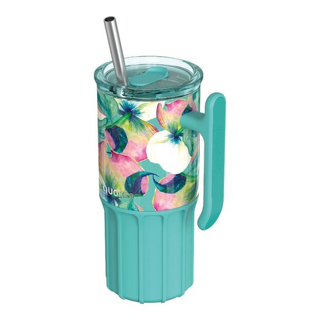 Quokka Umi - 720 ml Stainless Steel Thermal Mug with Straw and Silicone Coaster (Waterfall Garden) 1
