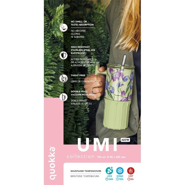 Quokka Umi - 720 ml Stainless Steel Thermal Mug with Straw and Silicone Coaster (Waterfall Garden) 2