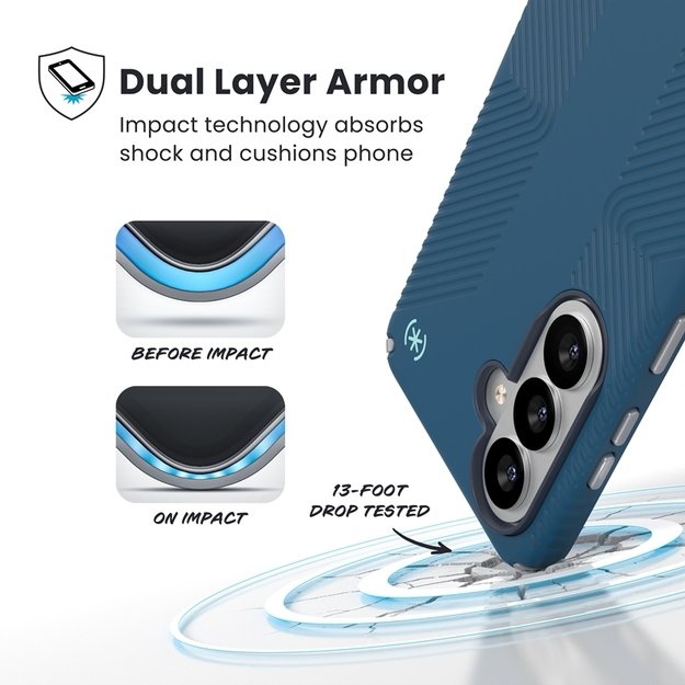 Speck Presidio2 Grip Magnet - Samsung Galaxy S26 MagSafe Case (Deep Sea/Silver Metallic/Spell Blue) 2