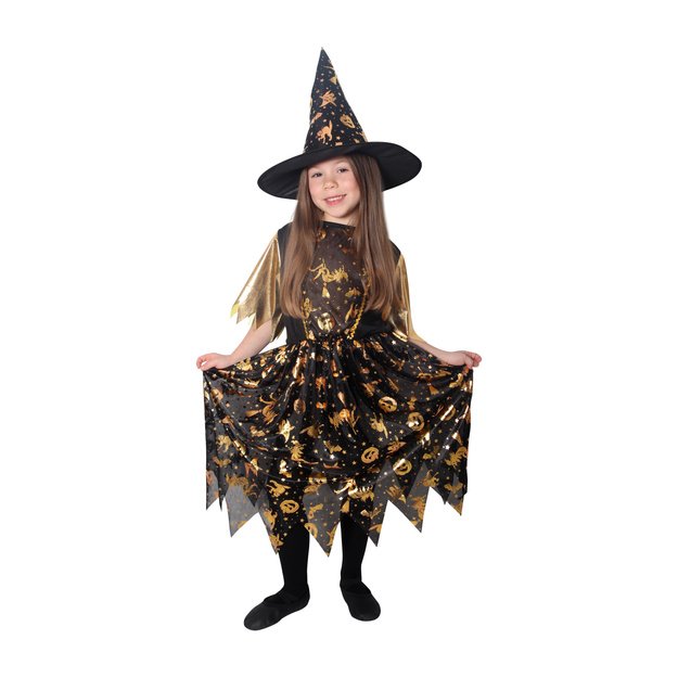 Children costume - golden witch with hat (M)