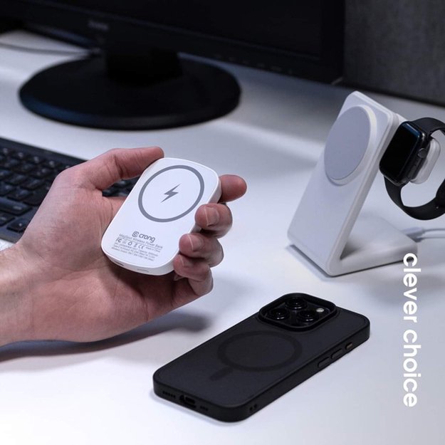 Crong MagSpot Power Bank – belaidis itin plonas maitinimo blokas su MagSafe 5000mAh, USB-C 20W PD (balta) 15
