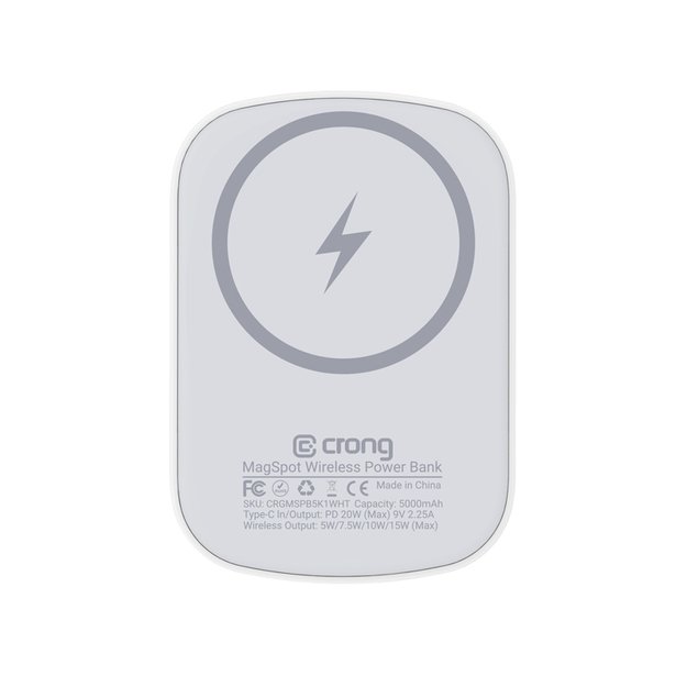 Crong MagSpot Power Bank – belaidis itin plonas maitinimo blokas su MagSafe 5000mAh, USB-C 20W PD (balta) 18