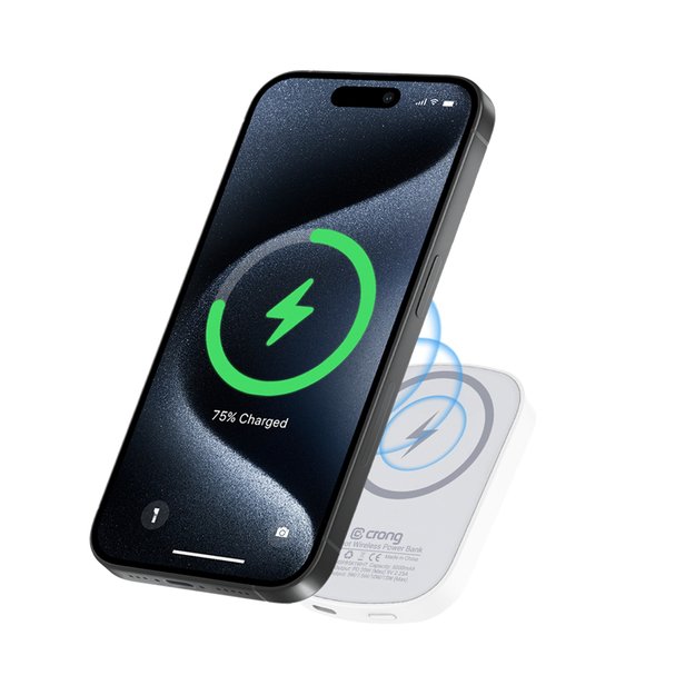 Crong MagSpot Power Bank – belaidis itin plonas maitinimo blokas su MagSafe 5000mAh, USB-C 20W PD (balta) 16