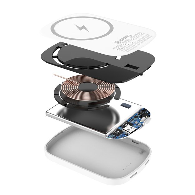 Crong MagSpot Power Bank – belaidis itin plonas maitinimo blokas su MagSafe 5000mAh, USB-C 20W PD (balta) 13