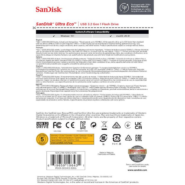 „SanDisk Ultra Eco“ – 128 GB USB 3.2 Gen 1 „Flash Drive“ 100 MB/s 3