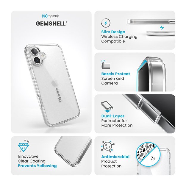 Speck Gemshell – dėklas, skirtas iPhone 16 Plus (skaidrus)